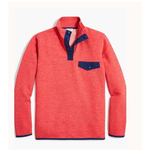 J Crew Pullover Small Womens Quilted Snap Front Preppy Pink Pocket Sweatshirt - Picture 1 of 10